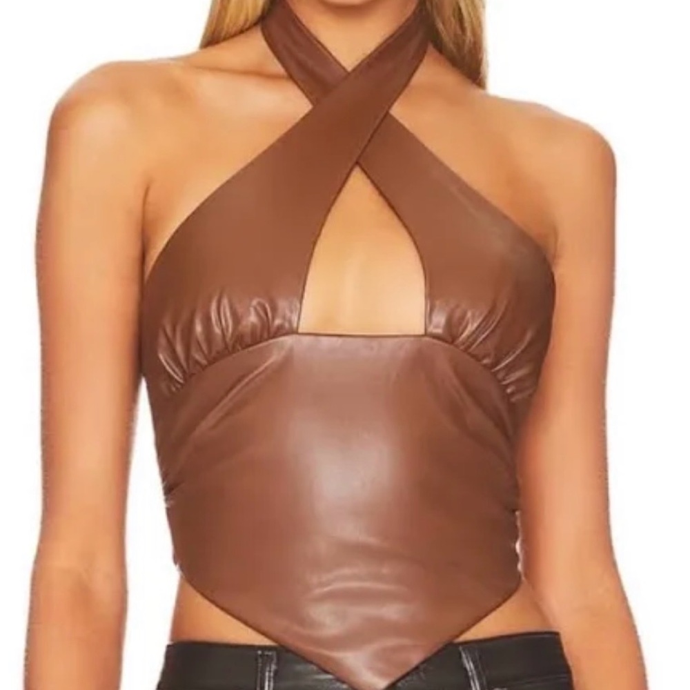 Superdown Brown Halter Neck Women Top